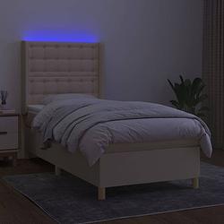 Foto van The living store boxspring - led - 203 x 103 x 118/128 cm - crème - pocketvering matras