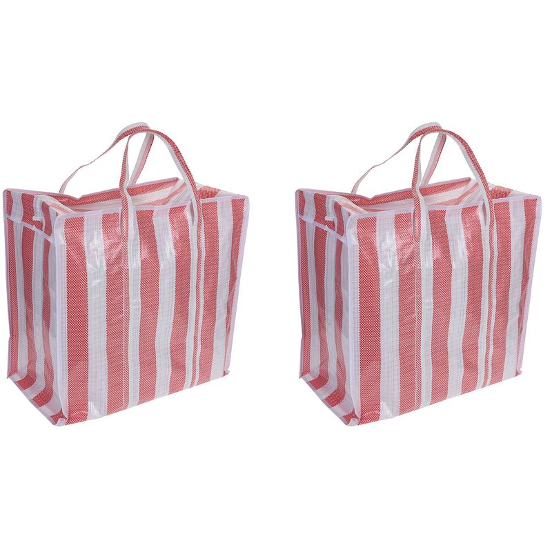 Foto van Set van 2x wastassen/boodschappentassen/opbergtassen wit/rood 55 x 55 x 30 cm - shoppers