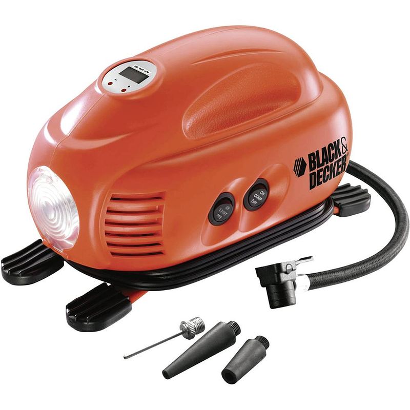 Foto van Black & decker asi200-xj compressor 8 bar automatische afschakeling, met werklamp, snoeropbergruimte / opname, digitaal display