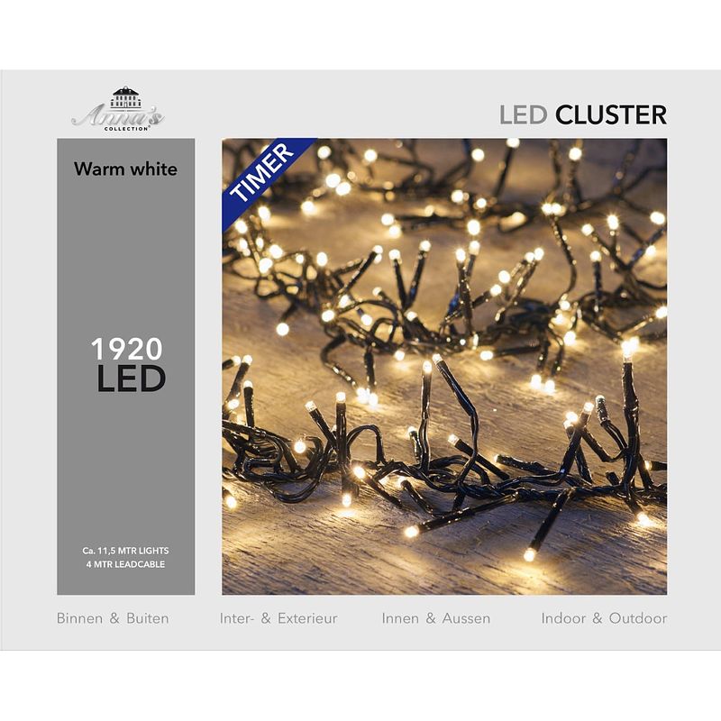 Foto van Cluster lights 1920l/11.5m led warm wit - 4m aanloopsnoer zwart - bi-bui trafo anna's collection