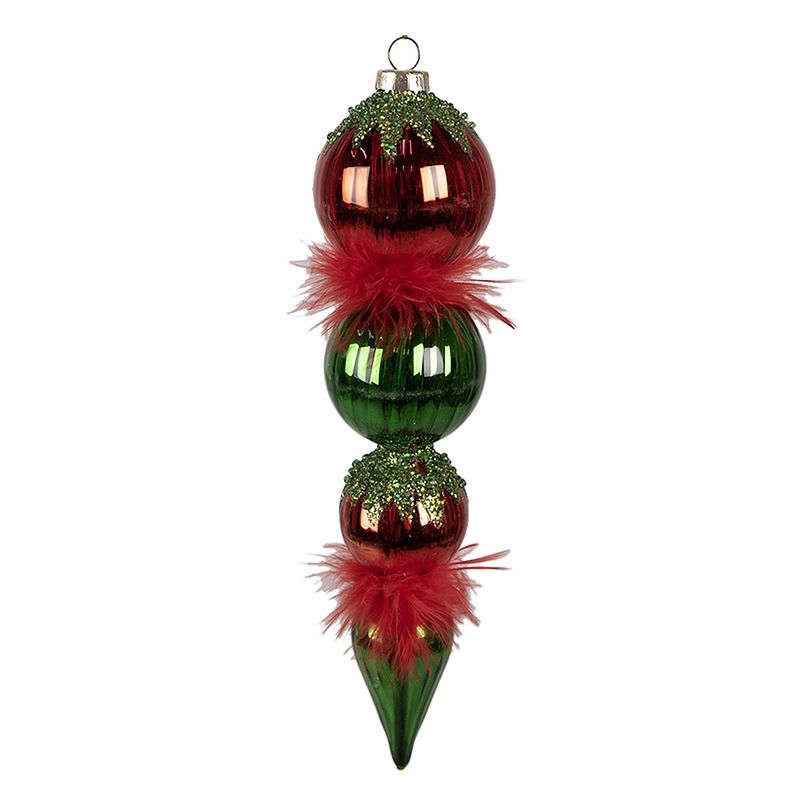 Foto van Clayre & eef kerstbal 23 cm rood groen glas kerstboomversiering rood kerstboomversiering