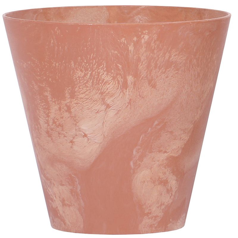 Foto van Kunststof bloempot/plantenpot betonlook 20 cm terracotta - plantenpotten