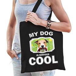 Foto van Katoenen tasje my dog is serious cool zwart - jack russel honden cadeau tas - feest boodschappentassen