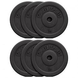 Foto van Gorilla sports halterschijven set - bundel - 30 kg (6 x 5 kg) - kunststof - 30