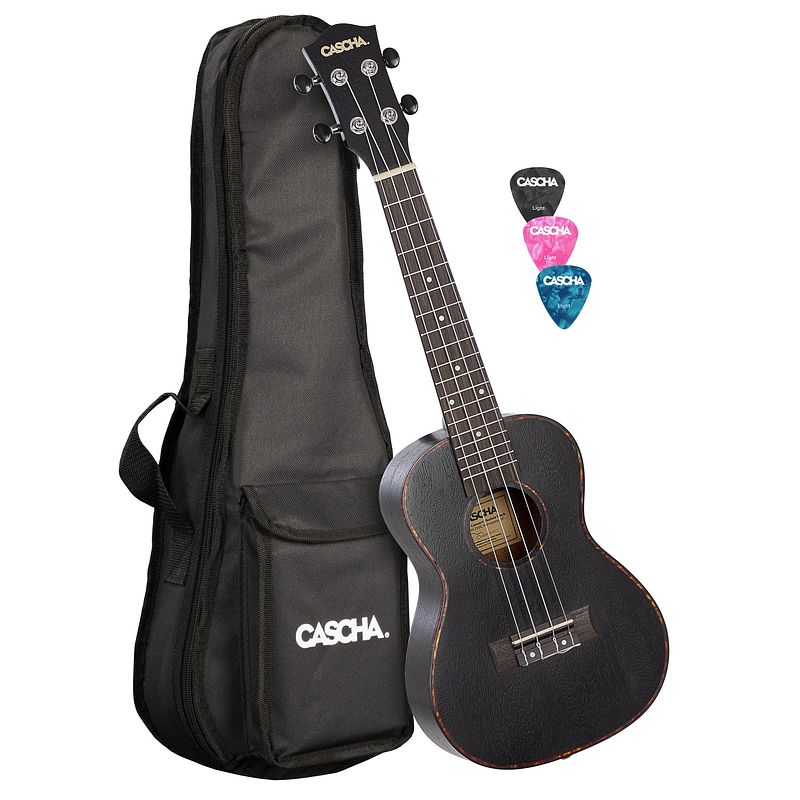 Foto van Cascha hh 2300l concert ukelele linkshandig zwart mahonie + tas