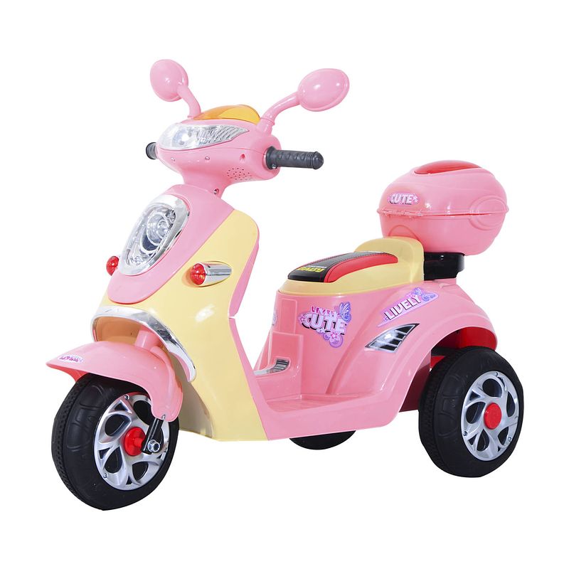 Foto van Elektrische kindermotor - elektrische kinderscooter - speelgoed - 6v 3 km / h - 108 x 51 x 75 cm - roze- geel