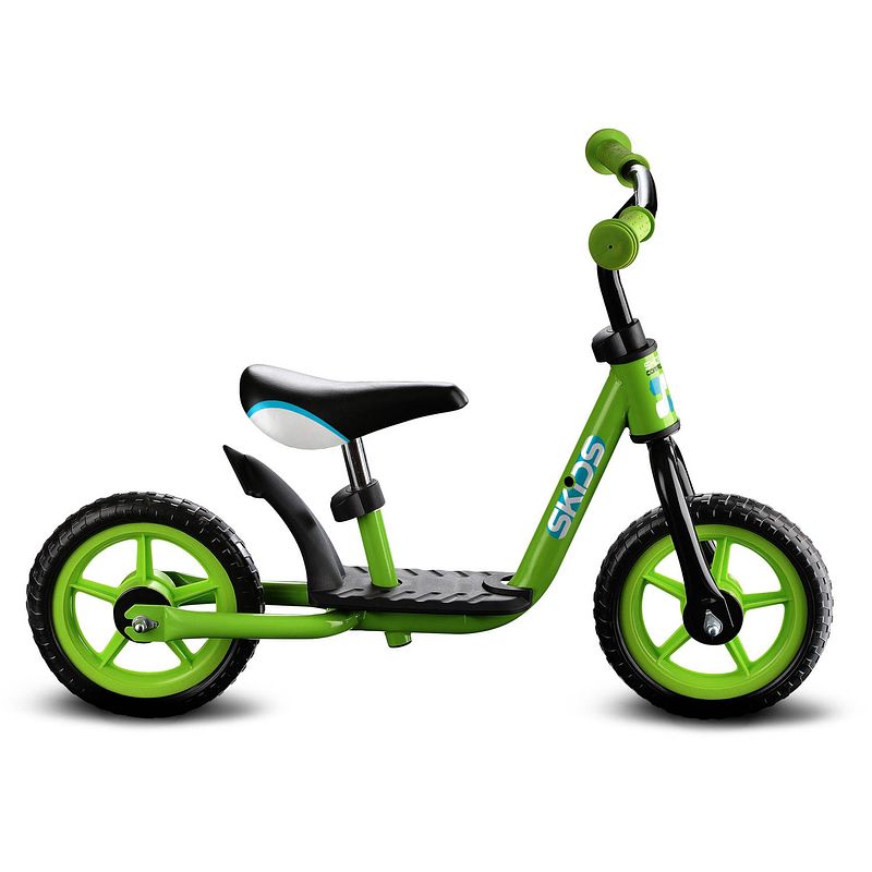 Foto van Skids control loopfiets met 2 wielen loopfiets 10 inch junior groen/zwart