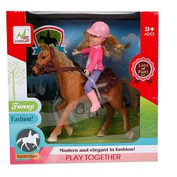 Foto van Toys amsterdam speelset paard meisjes 21 cm roze/bruin 4-delig
