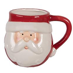 Foto van Clayre & eef mok kerstman 370 ml rood wit keramiek kerstdecoratie rood kerstdecoratie