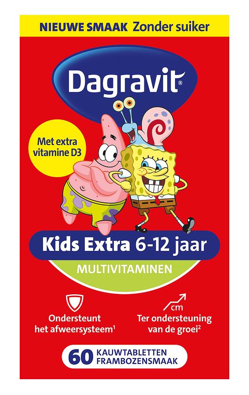 Foto van Dagravit kids extra 6-12 jaar multivitaminen kauwtabletten