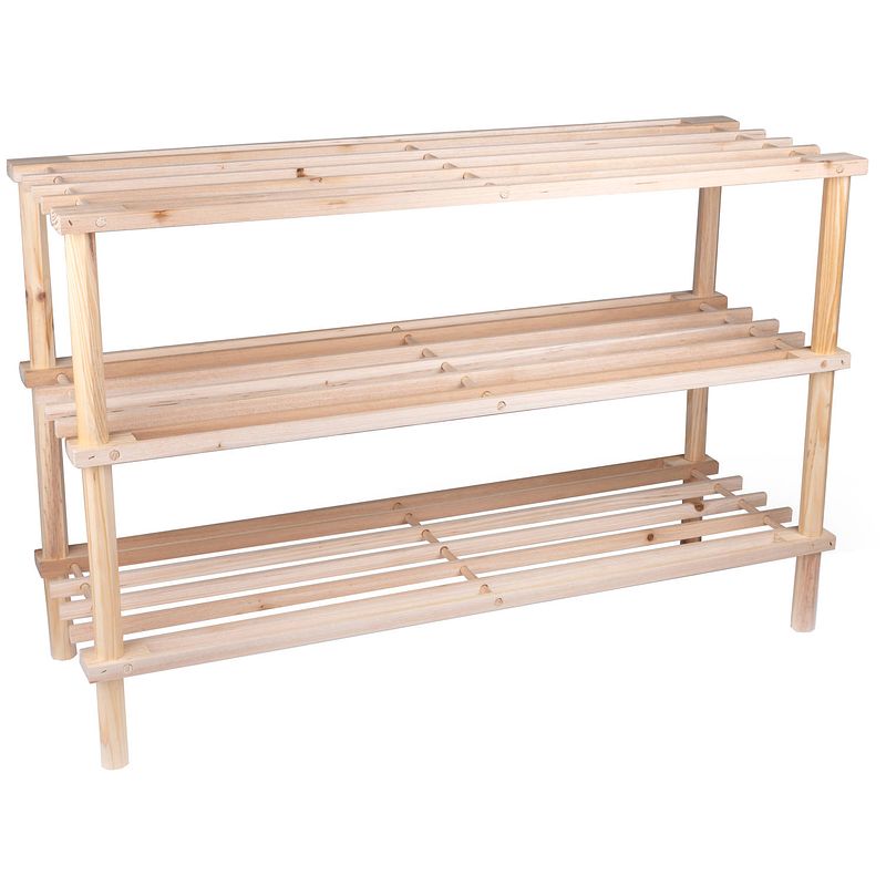 Foto van Alpina schoenenrek - 3-laags schoenenbank - hout - 74 x 26 x 48,5 cm - tot 10 paar schoenen