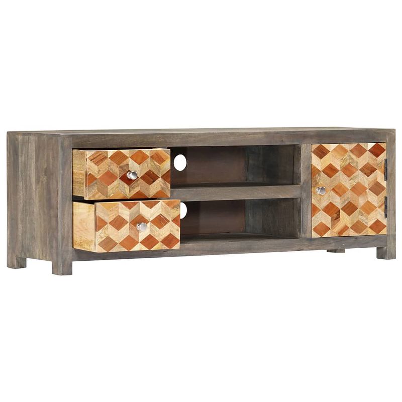 Foto van The living store tv-meubel mangohout/grijs-bruin 120x30x40cm - elegante opbergruimte met deur - lades en vakken