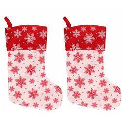 Foto van 2x wit/rode kerstsokken met sneeuwvlokken print 40 cm - kerstsokken