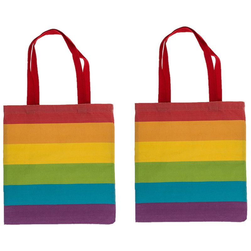 Foto van Draagtas - 2x - pride/regenboog thema kleuren - katoen - 35 x 40 cm - verkleedattributen