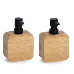 Foto van Set van 2x zeeppompje/dispenser bamboe hout 10 x 15 cm - luxe kwaliteit - zeeppompjes