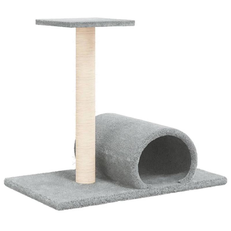 Foto van The living store kattenmeubel - tunnel - platform - zacht pluche - natuurlijke sisal - 60 x 34.5 x 50 cm - lichtgrijs