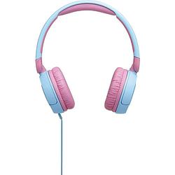 Foto van Jbl jr 310 on ear koptelefoon kabel kinderen lichtblauw, roze vouwbaar, volumebegrenzing, volumeregeling