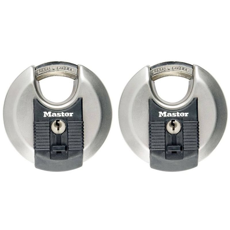 Foto van Master lock discus hangslot excell 70 mm roestvrij staal 2 st m40eurt