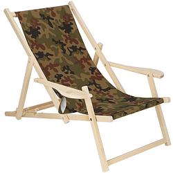 Foto van Ligbed strandstoel ligstoel verstelbaar armleuningen beukenhout handgemaakt legergroen