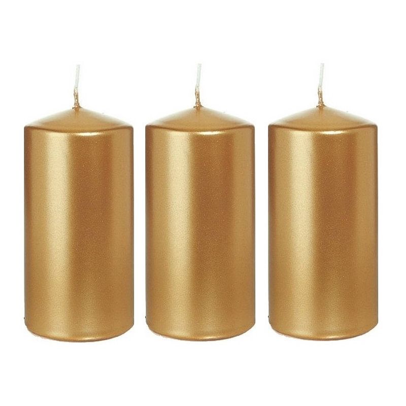 Foto van 3x kaarsen goud 6 x 12 cm 40 branduren sfeerkaarsen - stompkaarsen