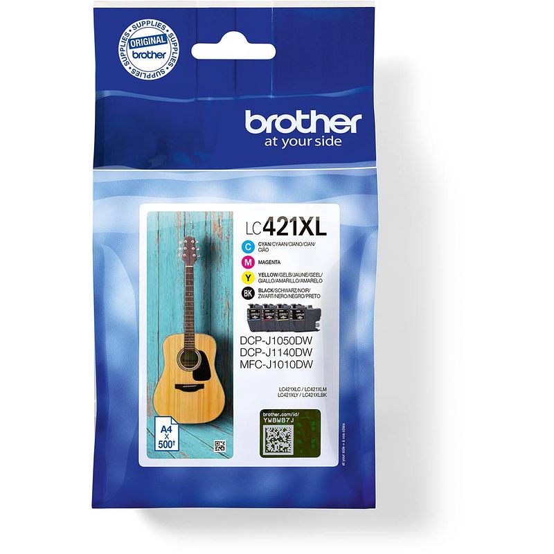 Foto van Brother inktcartridge, 500 pagina'ss, oem lc-421xlval, 4 kleuren 4 stuks