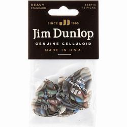 Foto van Dunlop 483p14hv celluloid shell pick abalone heavy plectrum set 12 stuks