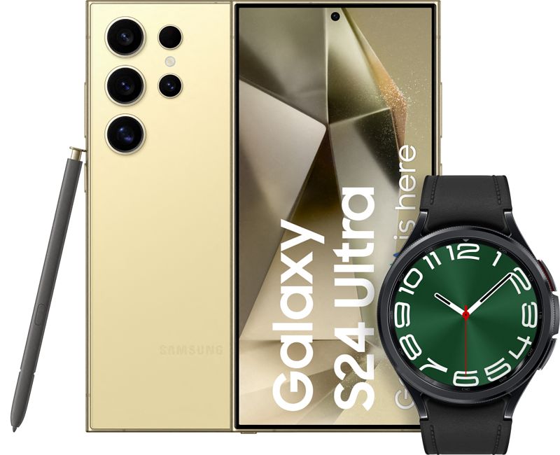 Foto van Samsung galaxy s24 ultra 512gb geel 5g + galaxy watch 6 classic zwart 47mm