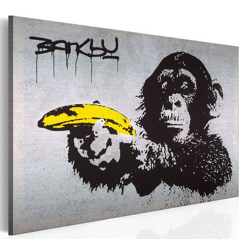 Foto van Artgeist stop of de aap zal schieten! banksy canvas schilderij