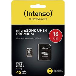 Foto van Intenso premium microsdhc-kaart 16 gb class 10, uhs-i incl. sd-adapter