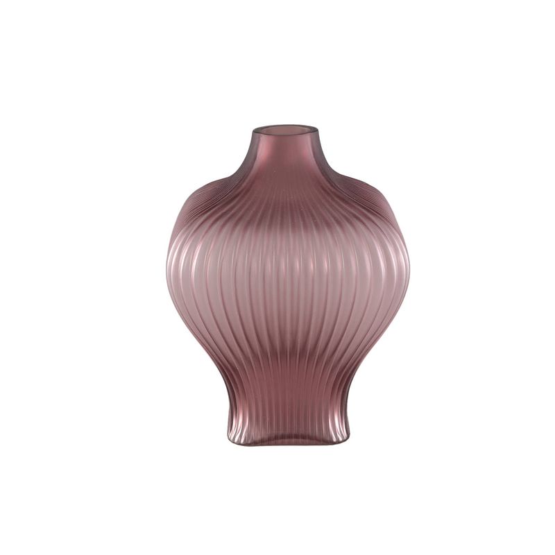 Foto van Ptmd halde purple solid glass vase ribbed organic wide