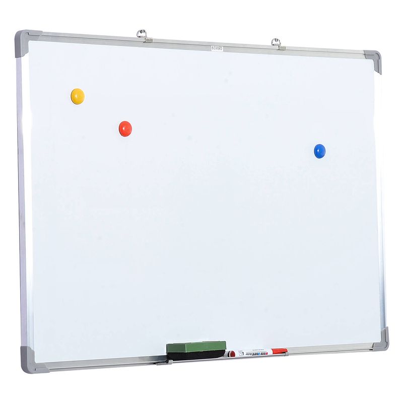 Foto van Whiteboard - magnetisch - aluminium frame - inclusief 4 whiteboardmarkers, wisser en 10 magneten - 90 x 60 cm