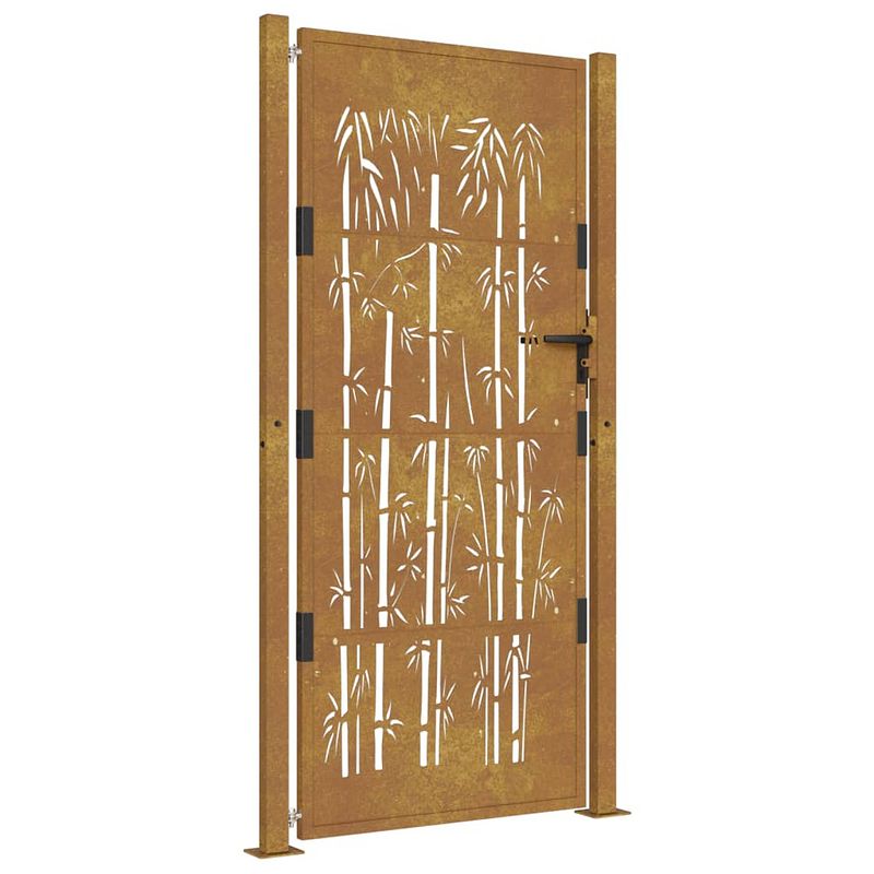 Foto van Vidaxl poort met bamboe-ontwerp 105x180 cm cortenstaal