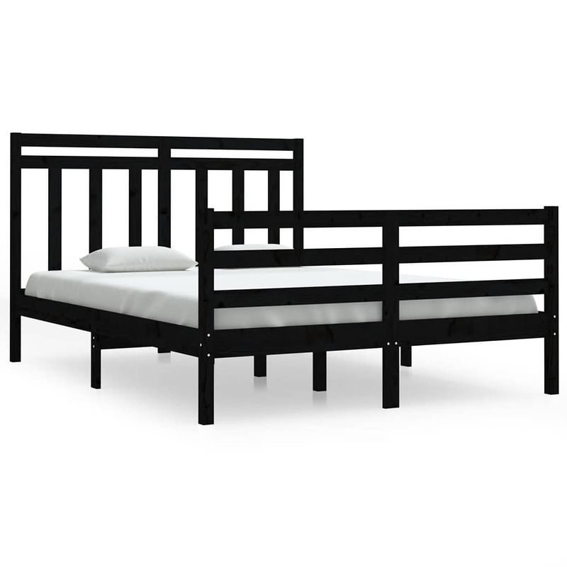 Foto van The living store bed the living store zwarte grenenhouten bedframe - 195.5 x 145.5 x 69.5 cm - massief grenenhout