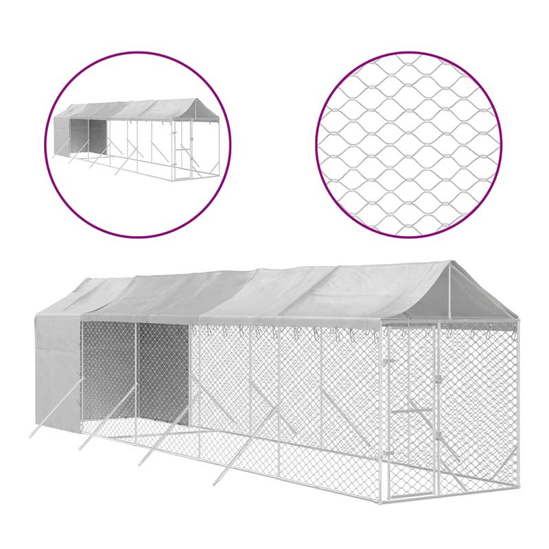 Foto van The living store hondenkennel met dak 2x10x2-5 m gegalvaniseerd staal zilver - kennel