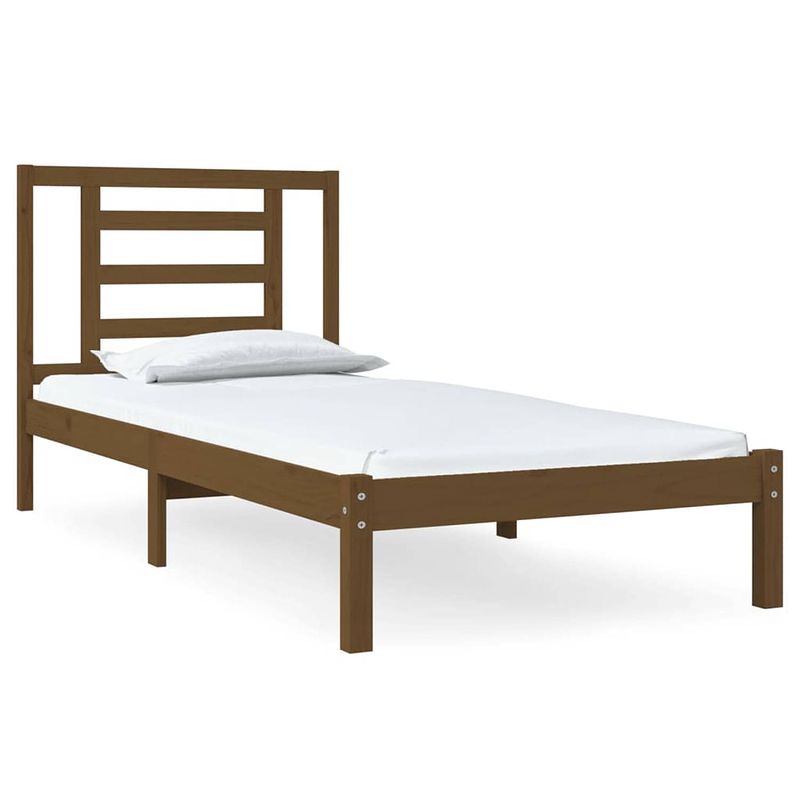 Foto van The living store bedframe - grenenhout - 205.5x105.5x31 cm - honingbruin