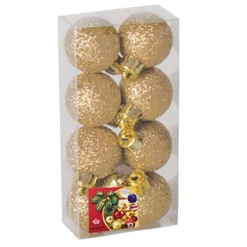 Foto van 8x stuks kerstballen goud glitters kunststof 3 cm - kerstbal