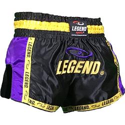 Foto van Legend sports kickboksshort unisex satijn zwart/geel/paars mt m