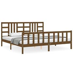 Foto van The living store bedframe massief grenenhout - honingbruin - 205.5 x 205.5 x 100 cm - multiplex lattenbodem