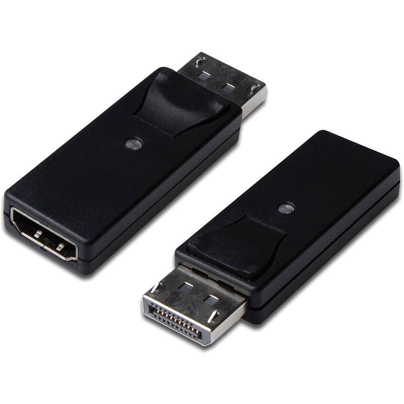 Foto van Digitus db-340602-000-s displayport / hdmi adapter [1x displayport stekker - 1x hdmi-bus] zwart afgeschermd (dubbel), afsluitbaar, geschikt voor hdmi