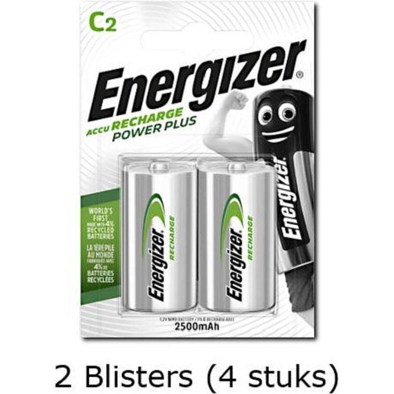 Foto van 4 stuks (2 blisters a 2 stuks) energizer c power plus batterij hr14 oplaadbaar 1.2v 2500mah rechargeable