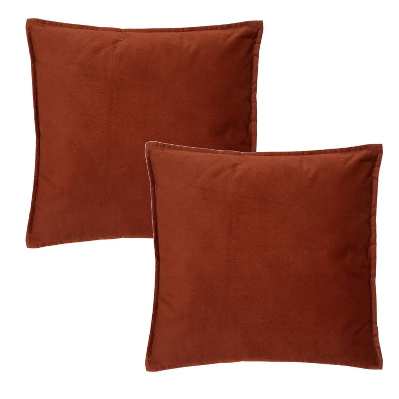 Foto van Atmosphera bank/sierkussens huiskamer sophia - 2x - 45 x 45 cm - terracotta - polyester - met rits - sierkussens