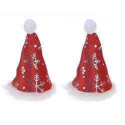 Foto van 2x stuks kleine kerstmutsjes met sneeuwvlokken op clip - kerstmutsen