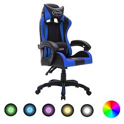 Foto van Vidaxl racestoel met rgb led-verlichting kunstleer blauw en zwart