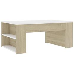 Foto van The living store salontafel - wit en sonoma eiken - 100 x 60 x 42 cm - opbergschappen