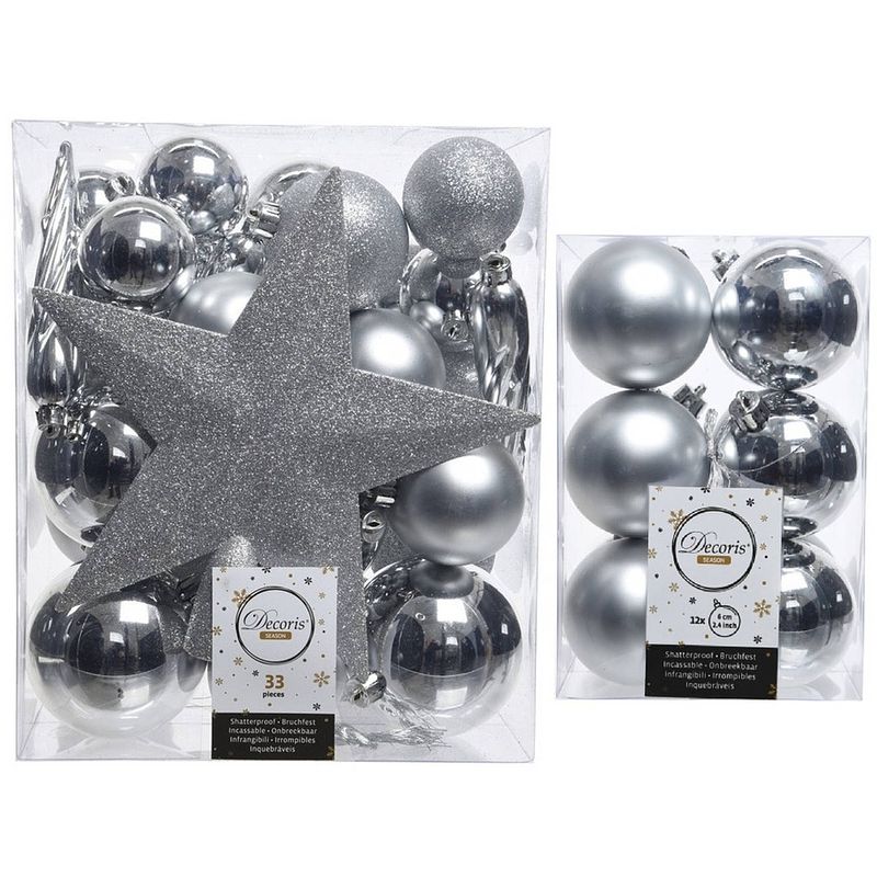 Foto van Kerstversiering kunststof kerstballen met piek zilver 5-6-8 cm pakket van 45x stuks - kerstbal