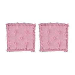 Foto van Items vloerkussen kenya - 2x - roze - katoen - 40x40x8 cm - extra dik grond zitkussen/matraskussen - vloerkussens