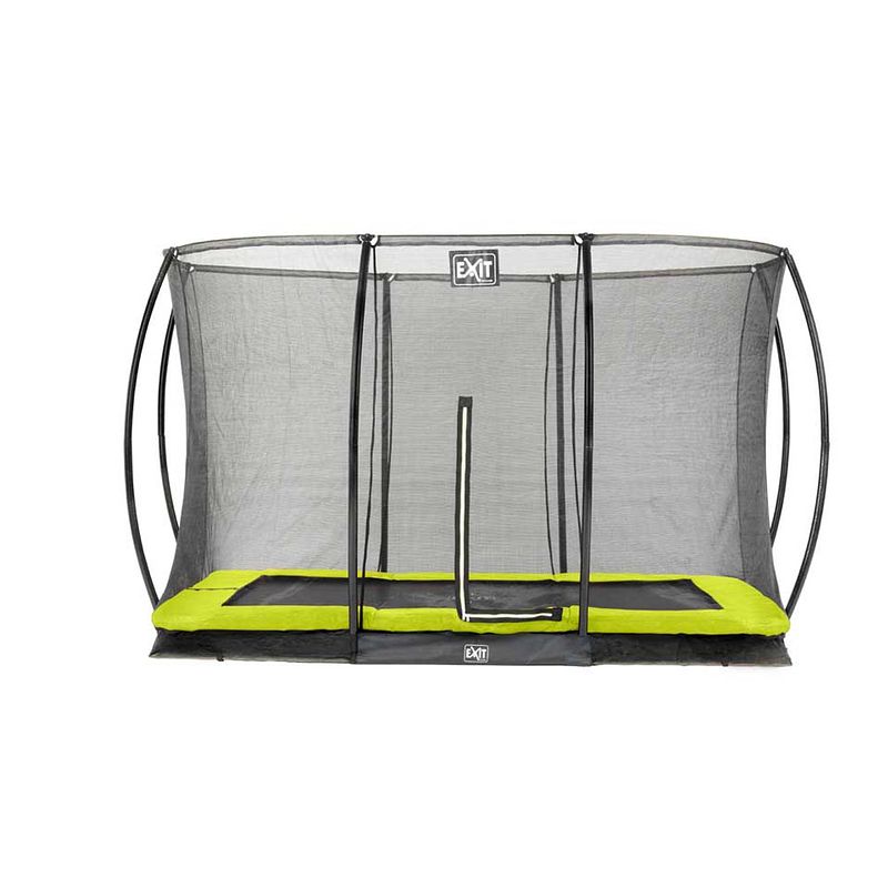 Foto van Exit silhouette verlaagde trampoline met veiligheidsnet rechthoekig - 244 x 366 cm - limegroen