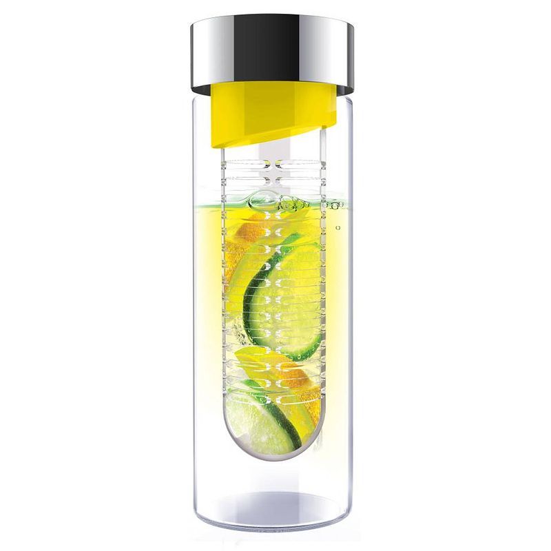 Foto van Asobu flavour it drinkbeker - glas - incl fruitinfuse - 480 ml - zilver/geel