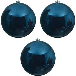 Foto van 3x grote raam/deur/kerstboom decoratie donkerblauwe kerstballen 14 cm glans - kerstbal