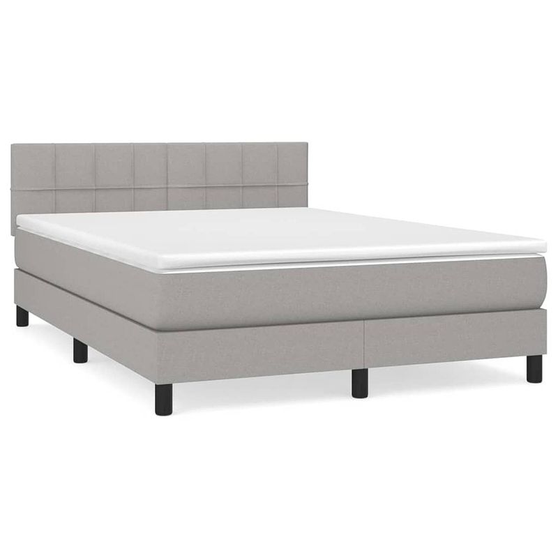 Foto van The living store boxspring bed - lichtgrijs - 203 x 144 x 78/88 cm - met verstelbaar hoofdbord - pocketvering matras -